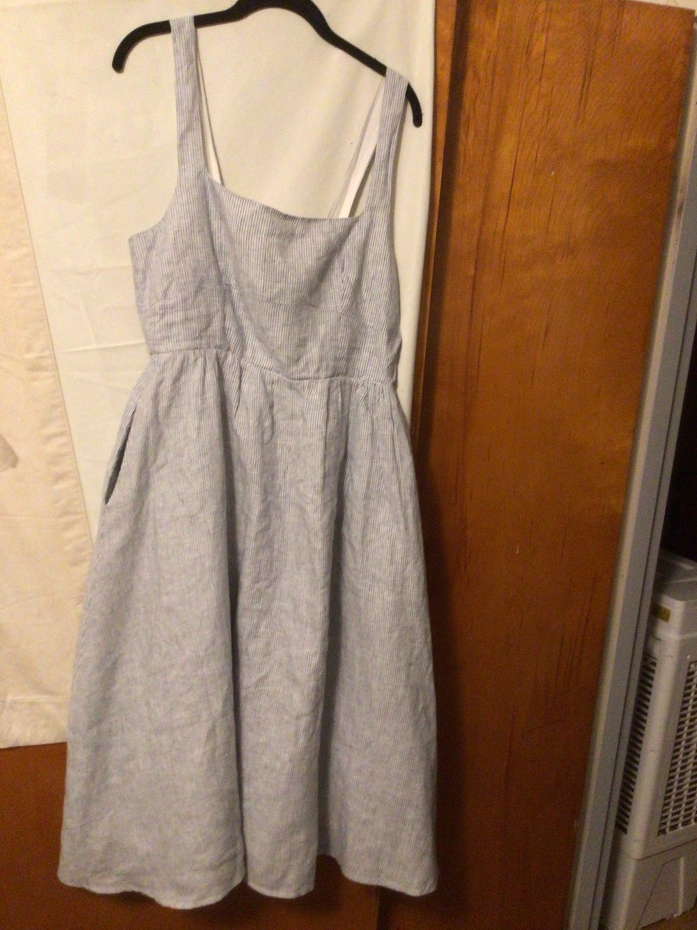 Quince Light Blue Striped Midi Dress